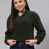 Green Cropped Faux Fur Sweatshirt