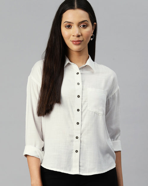 White Opaque Casual Shirt