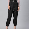 Women Black High-Rise Cargo Joggers with Belt