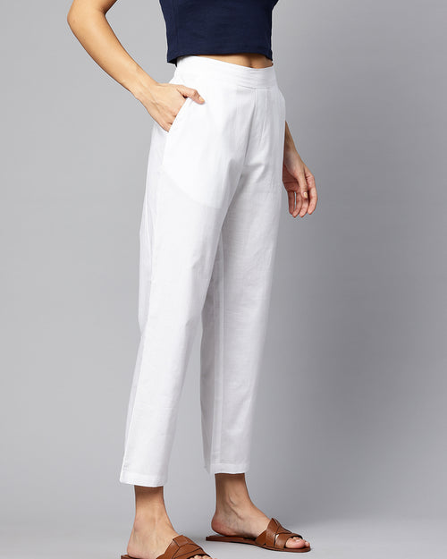 White Pure Cotton Peg Trousers