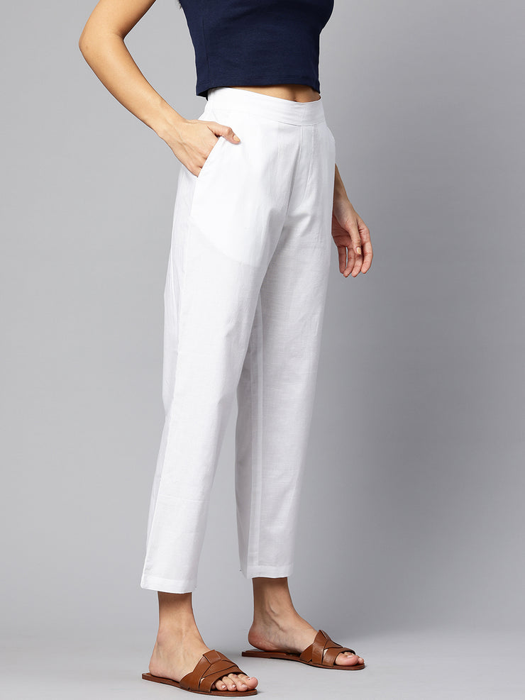 White Pure Cotton Peg Trousers