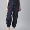 Women Blue Cotton Cropped Joggers