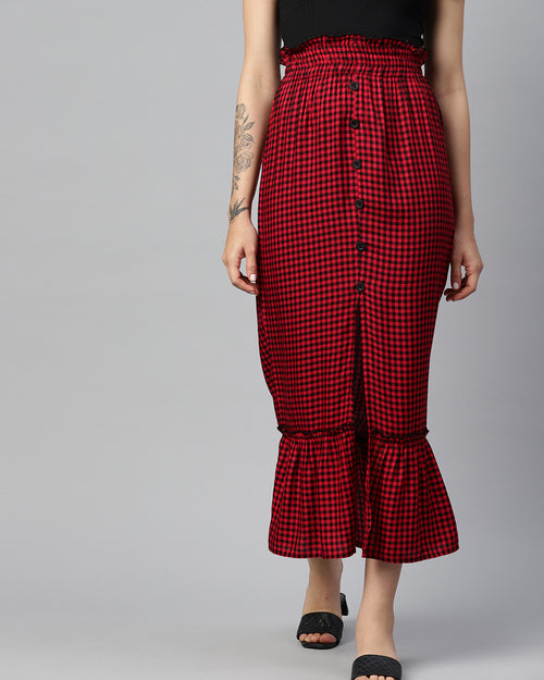 Gingham Checks Front Slit Skirt