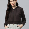 Brown Crop Fleece Hooded Sweatshirt