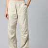 Beige Women Loose Fit High-Rise Cargos Trousers