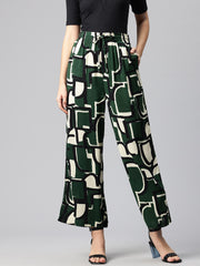 Green Women Printed Loose Fit High-Rise Trousers