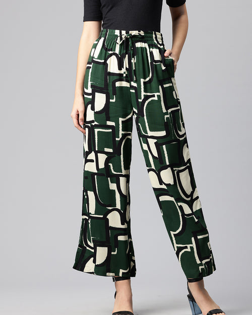 Green Women Printed Loose Fit High-Rise Trousers