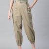 Women Beige High-Rise Cargo Joggers with Belt