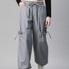 Grey Loose Fit High-Rise Pure Cotton Parachute Cargo Trouser