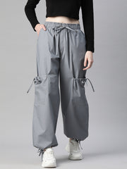 Grey Loose Fit High-Rise Pure Cotton Parachute Cargo Trouser