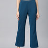 Teal Slim Fit High-Rise Bootcut Trousers