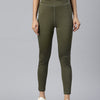 Olive Green Solid Ankle Length Slim Fit Leggings