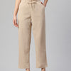 Beige Textured High-Rise Trousers