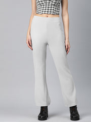 Grey Slim Fit High-Rise Bootcut Trousers