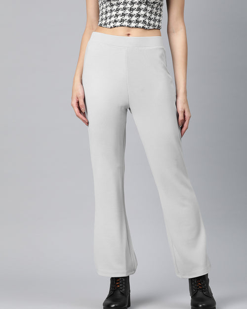 Grey Slim Fit High-Rise Bootcut Trousers