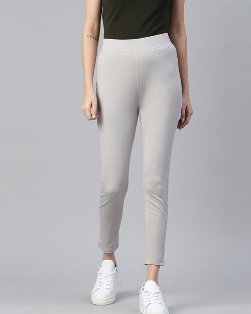 Grey Solid Ankle Length Slim Fit Leggings