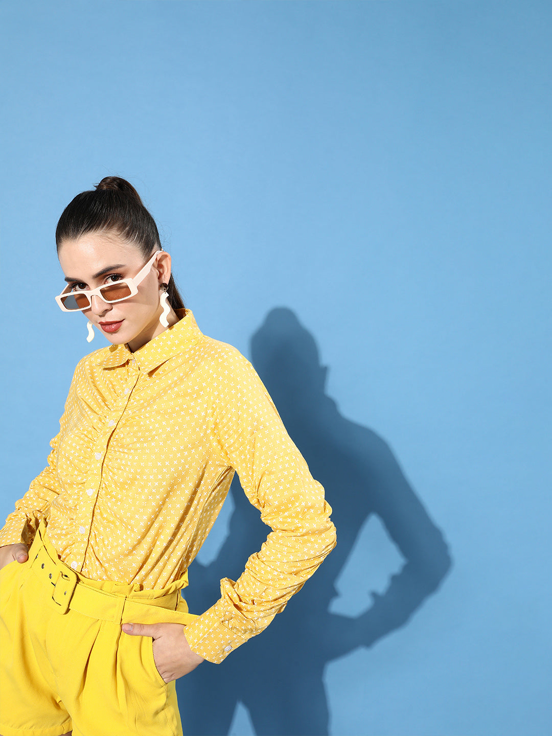 Mustard Conversational Ruched Shirt