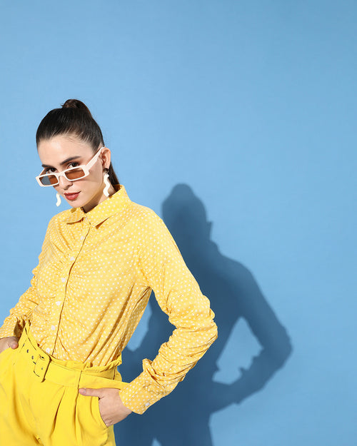 Mustard Conversational Ruched Shirt