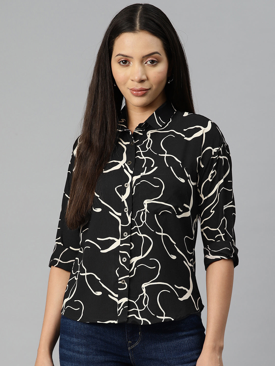 Black and White Abstract Printed Casual Shirt