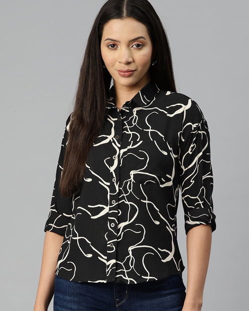 Black and White Abstract Printed Casual Shirt