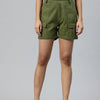 Olive Green High-Rise Pure Cotton Cargo Shorts