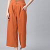 Women Rust Orange Cotton Cropped Parallel Trousers