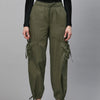 Olive Green Loose Fit High-Rise Pure Cotton Parachute Cargo Trouser