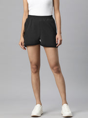Black Solid Mid-Rise Regular Shorts