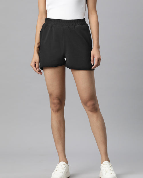 Black Solid Mid-Rise Regular Shorts