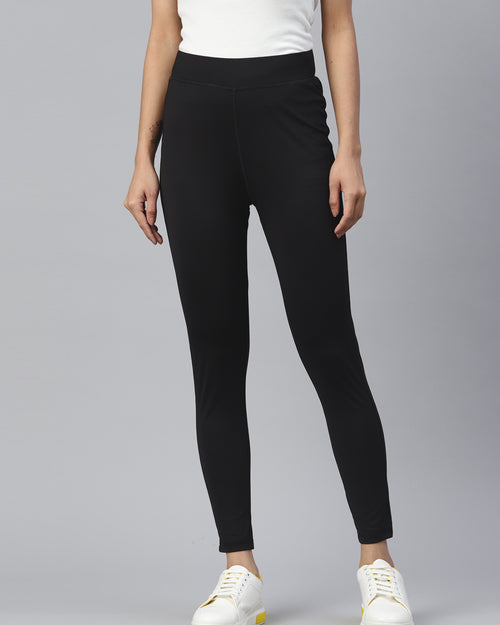 Black Solid Ankle Length Slim Fit Leggings
