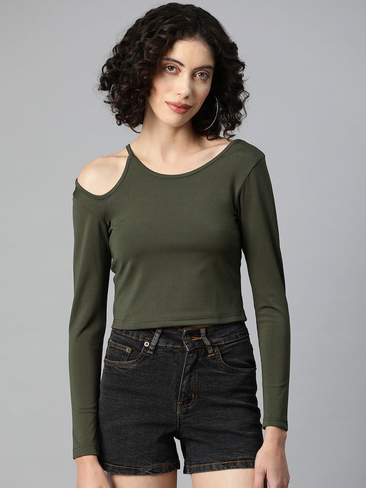 Olive Green Cut-Out Crop Top