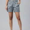 Grey  High-Rise Pure Cotton Cargo Shorts