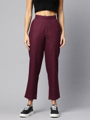 Burgundy Pure Cotton Peg Trousers