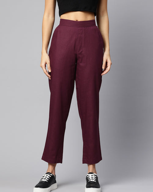 Burgundy Pure Cotton Peg Trousers
