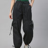 Black Loose Fit High-Rise Pure Cotton Parachute Cargo Trouser