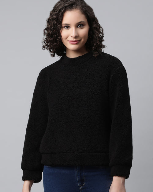 Women Black Faux Fur Sweatshirt