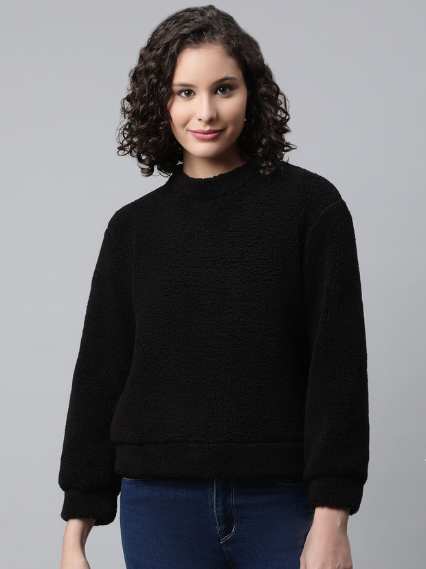 Women Black Faux Fur Sweatshirt