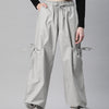 Grey Loose Fit High-Rise Pure Cotton Parachute Cargo Trouser