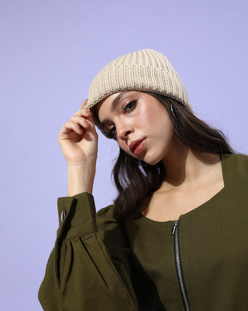 Women Lovely Olive Green Solid Pure Cotton Cropped Jacket