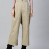 Women Beige High-Rise Parallel Trousers