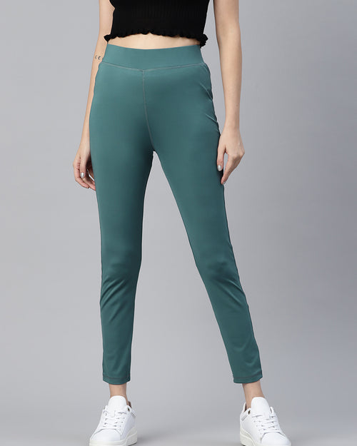 Turquoise Blue Solid Ankle Length Slim Fit Leggings
