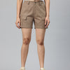 Taupe High-Rise Pure Cotton Cargo Shorts