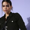 Black Solid Pure Cotton Denim Trucker Jacket