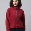 Woman Maroon Faux Fur Sweatshirt, Full Zipper
