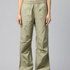Green Women Loose Fit High-Rise Cargos Trousers