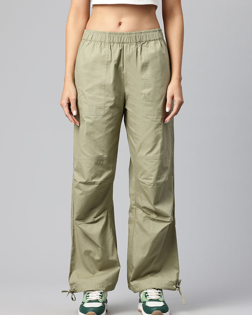 Green Women Loose Fit High-Rise Cargos Trousers