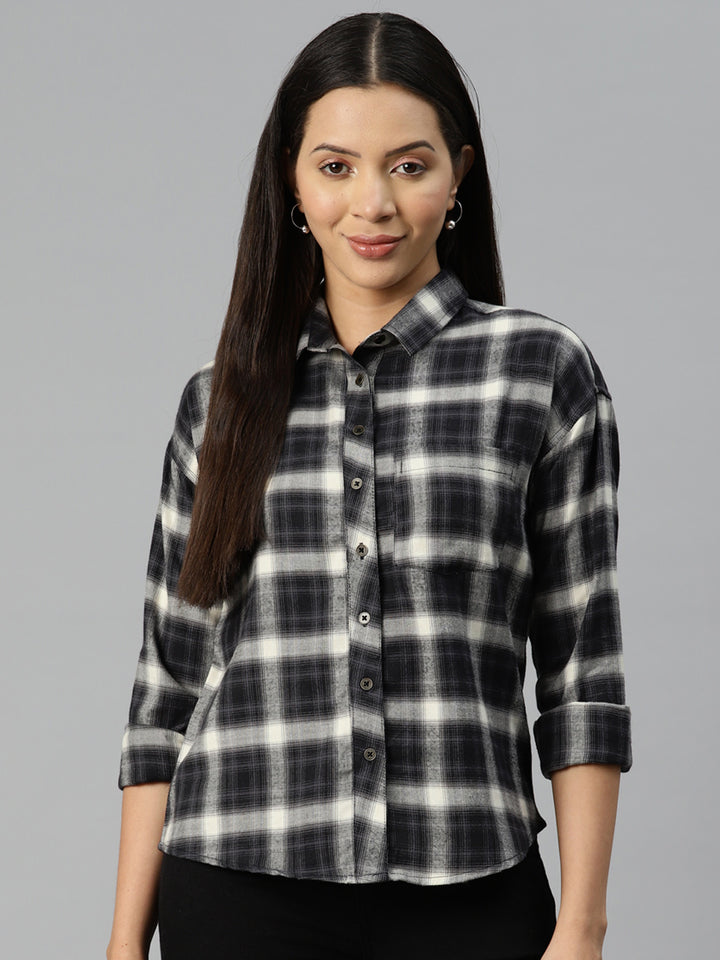 Black Checked Opaque Casual Shirt