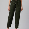 Green Textured High-Rise Trousers