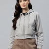 Grey Fleece Crop Hooded Sweatshirt