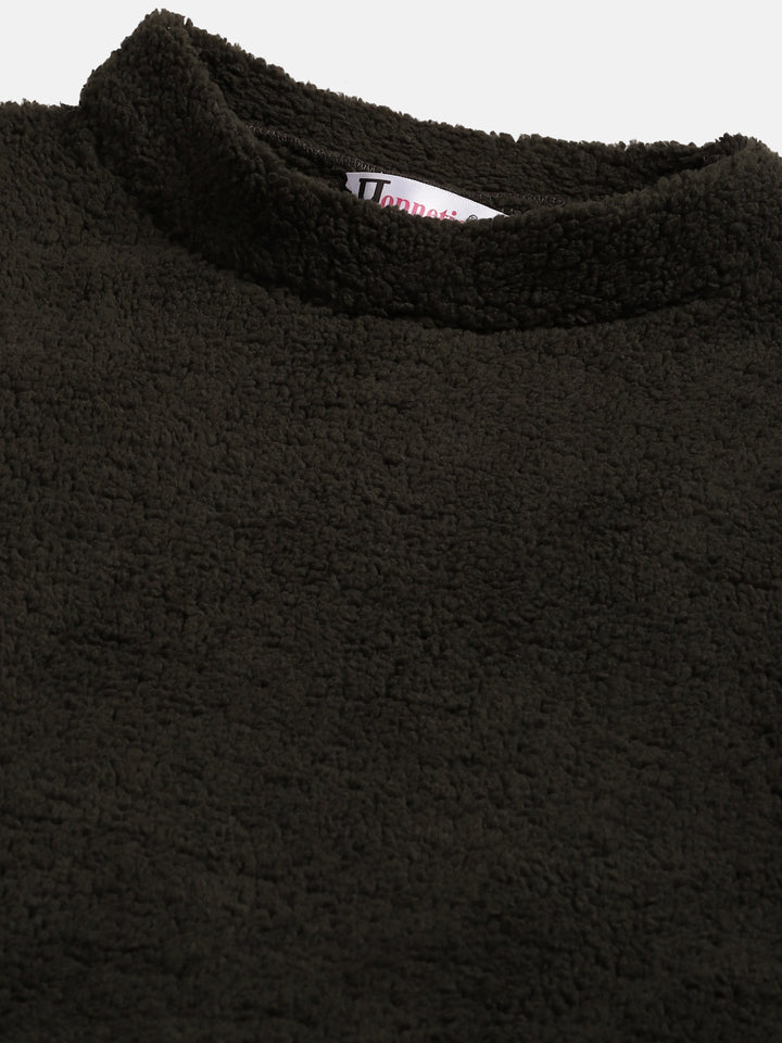 Woman Olive Green Faux Fur Sweatshirt